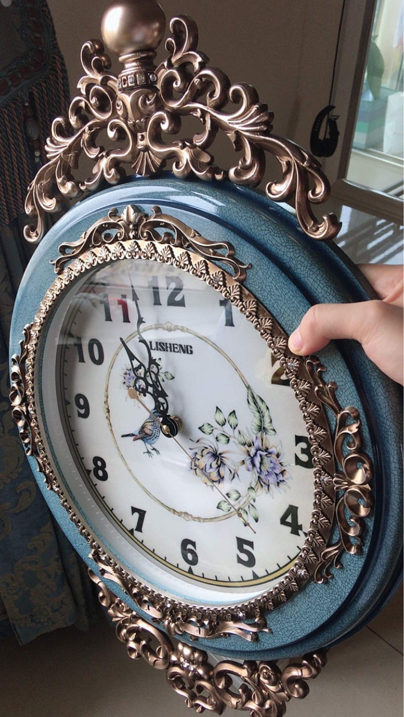 SHISEDECO Elegant, Traditional, Decorative, Hand Painted Modern Grandfather Wall Clock Fancy Ethnic Luxury Handmade Decoration, Swinging Pendulum for New Room or Office. Large. 29.5 Inch. (Blue) - Image 4